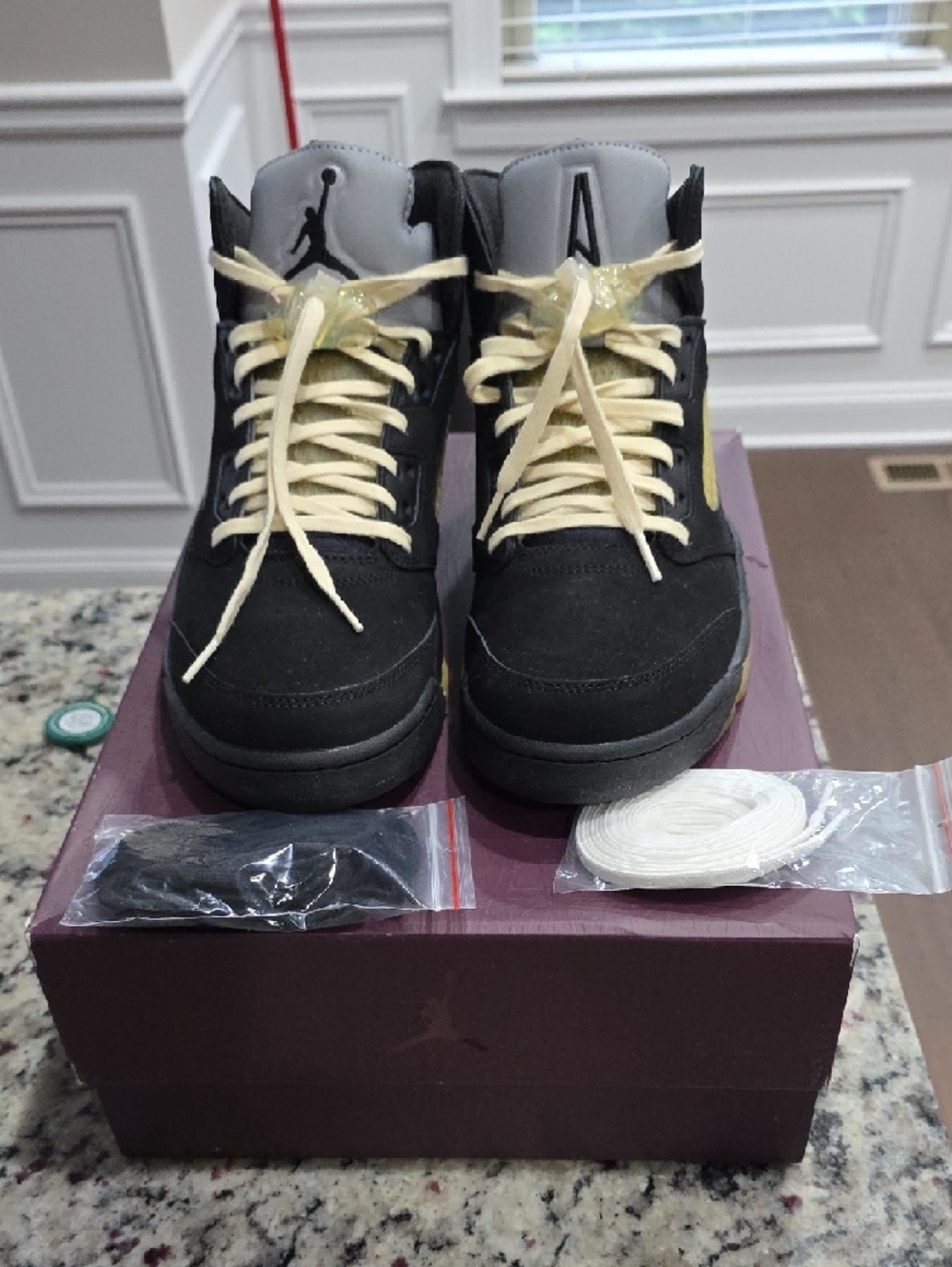 Nike Air Jordan 5 High Top Sneakers - Black & Burgundy Lining - Picture 3 of 7